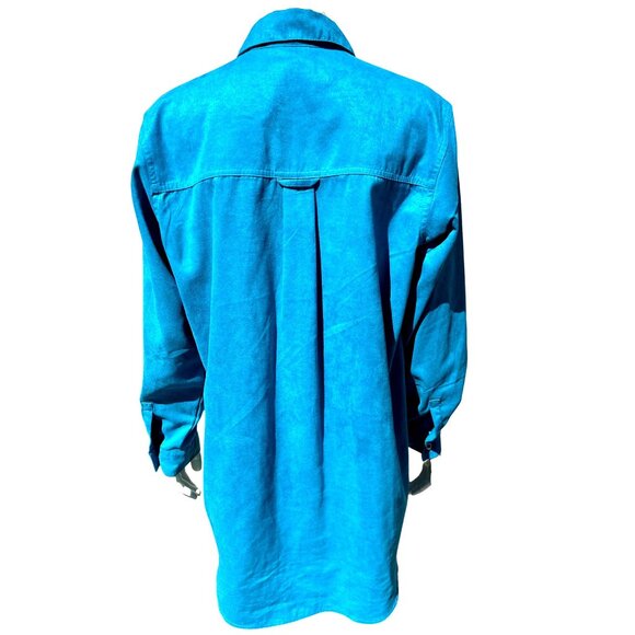 Chicos Design Vintage Turquoise Blue Button Up Tunic Shirt Long Sleeve Faux Sued - Picture 3 of 7